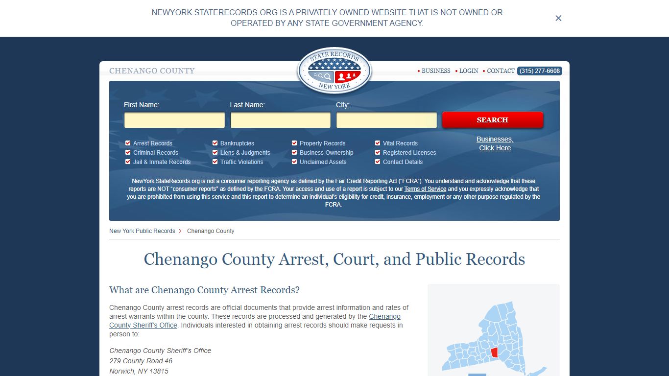 Chenango County Arrest, Court, and Public Records